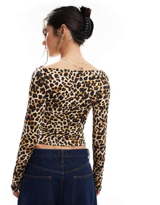 Stradivarius Top manches longues à encolure bateau et imprimé