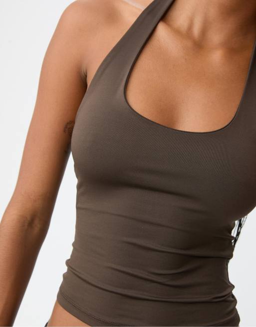 Stradivarius - Top marrone con scollo a vogatore, 2 di 4