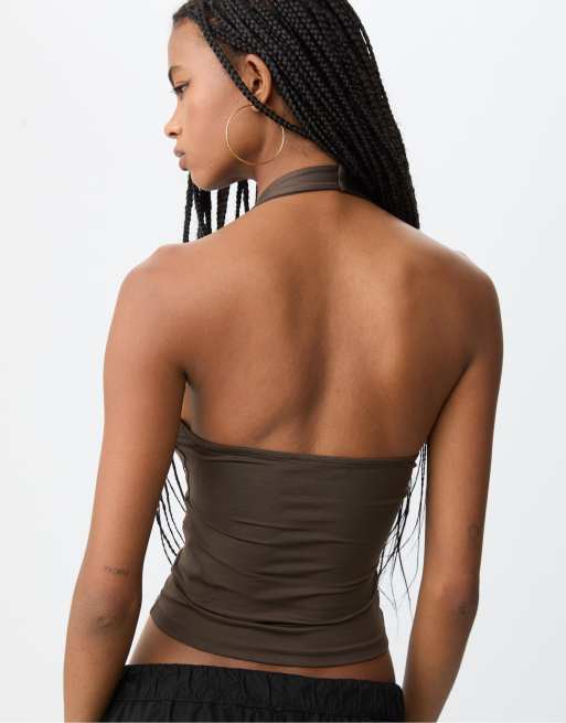 Stradivarius - Top marrone con scollo a vogatore, 3 di 4
