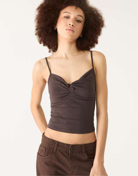 Stradivarius - Top met bandjes en knoop in bruin - view 1