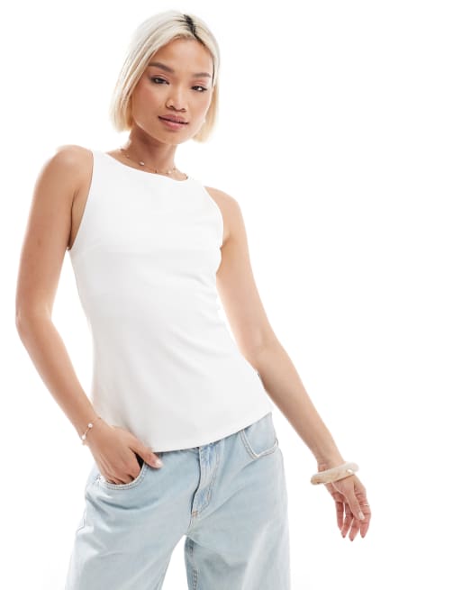 Stradivarius - Top met figuurnaden in wit