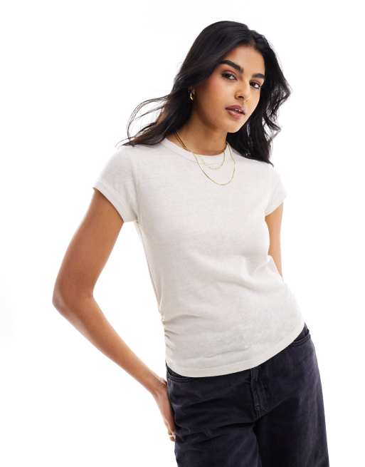 Stradivarius - Top met gerimpelde zijkant in lichtbeige
