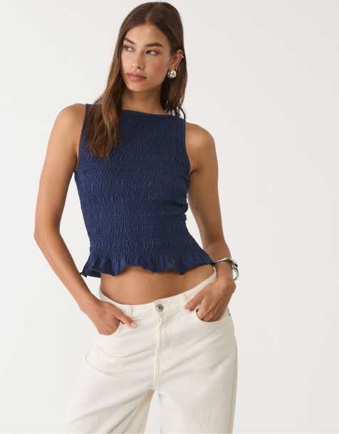 Stradivarius - Top met textuur in marineblauw - view 1