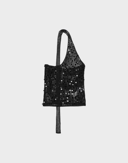 Stradivarius Top mit Pailletten und Schal in Schwarz, 6 von 7