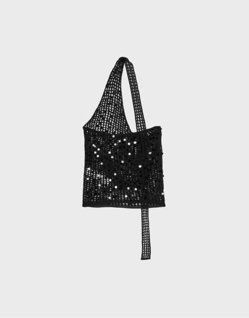 Stradivarius Top mit Pailletten und Schal in Schwarz, 7 von 7