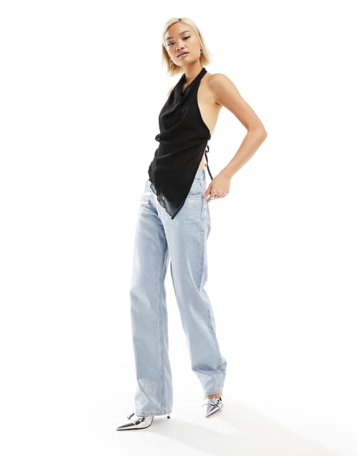 Stradivarius - Top nero allacciato al collo con schiena scoperta