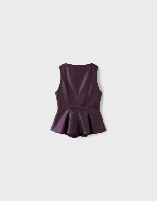 Stradivarius top peplo senza maniche effetto pelle viola, 7 di 7