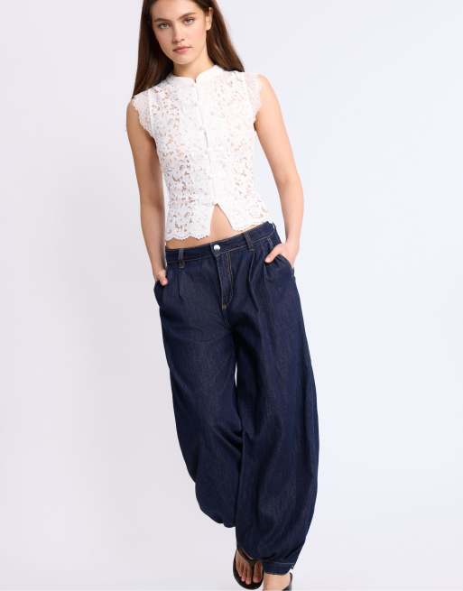 Stradivarius - Top qipao en dentelle - Blanc, 2 de 2