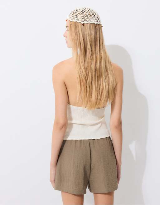Stradivarius - Top regular fit color pietra con perline, 3 di 4