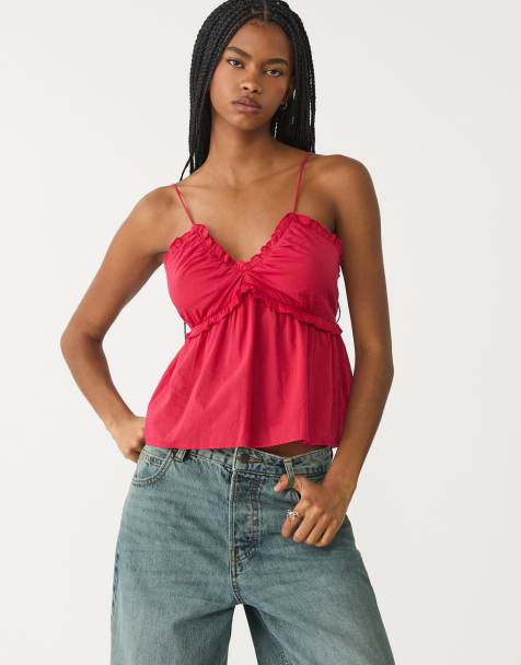 Stradivarius - Top rosso scuro allacciato - view 1