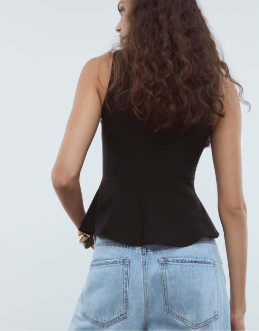 Stradivarius - Top sans manches à basque - Noir, 2 de 4