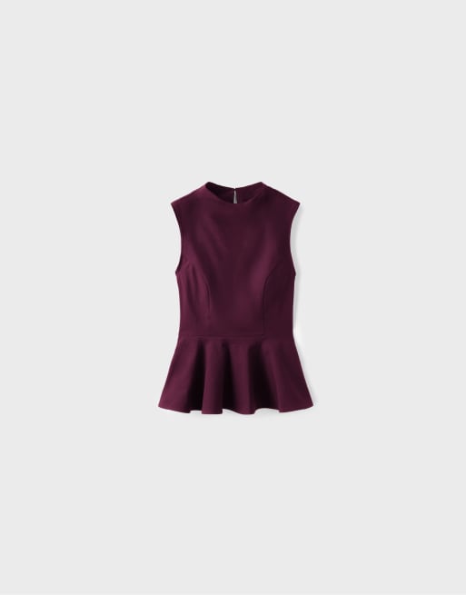 Stradivarius - Top sans manches à col montant et basque - Violet, 6 de 7