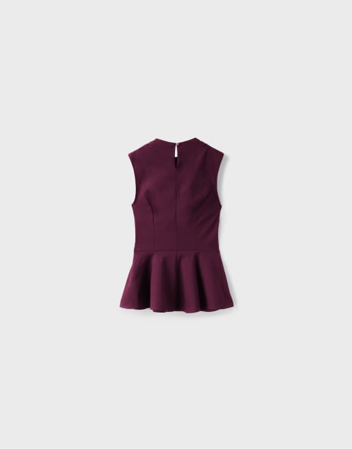Stradivarius - Top sans manches à col montant et basque - Violet, 7 de 7