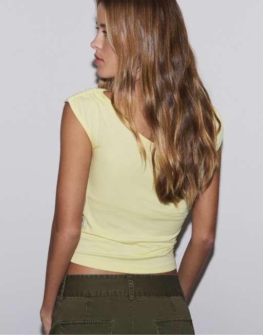 Stradivarius - Top sans manches multi-positions - Jaune pastel, 3 de 4