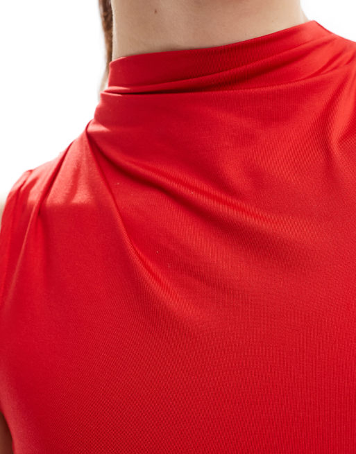 Stradivarius - Top senza maniche aderente rosso arricciato, 2 di 4