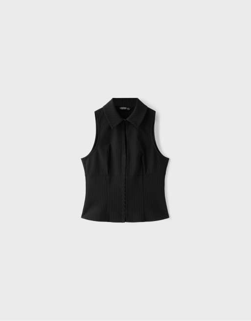Stradivarius top senza maniche con bottoni a pressione nero, 6 di 7