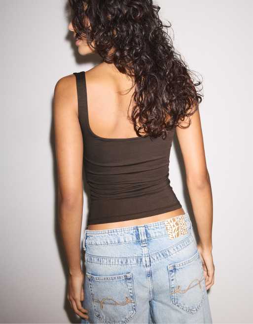 Stradivarius - Top senza maniche marrone con scollo squadrato, 3 di 7
