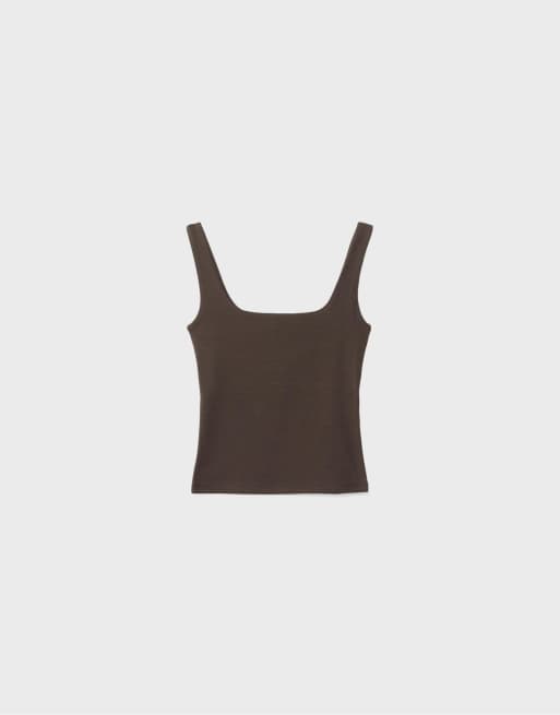 Stradivarius - Top senza maniche marrone con scollo squadrato, 6 di 7