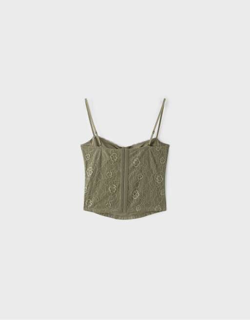 Stradivarius top style corset en dentelle kaki, 7 de 7