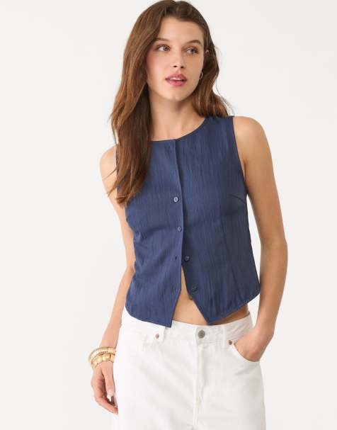 Stradivarius - Top testurizzato color blu navy con bottoni - view 1