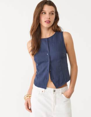 Stradivarius - Top texturé à boutons - Bleu marine - view 1