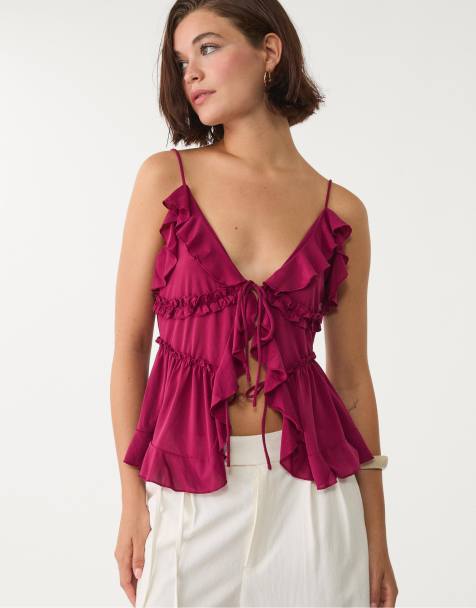 Stradivarius - Top volanté à bretelles fines - Violet - view 1