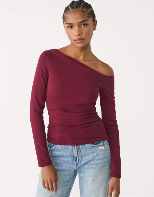 Stradivarius Top with asymmetric neckline in purple