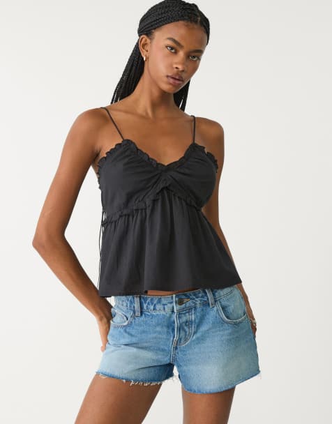 Stradivarius top with tie-up straps in black - view 1