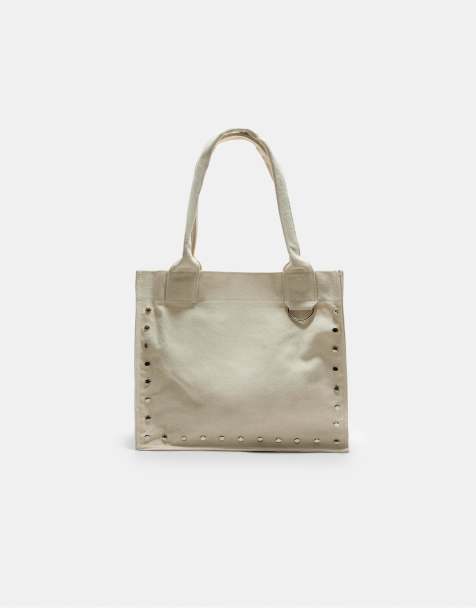 Stradivarius - Tote bag en tissu clouté - Écru - view 1
