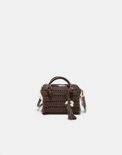 Stradivarius - Tote bag rond au crochet - Marron - view 1