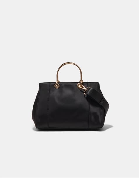 Stradivarius Tote bag with metallic handle in black - view 1