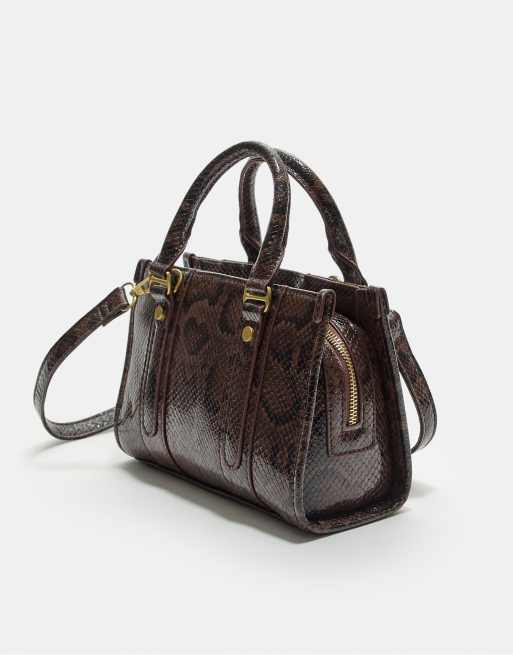 Stradivarius - Tote tas met leer-effect en dierenprint in bruin, 3 van 4