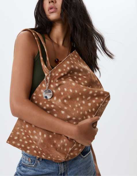 Stradivarius - Tote tas met print in beige - view 1