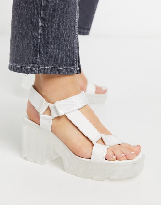 Stradivarius track sandal in white with transparent sole