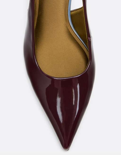 Stradivarius trefarvede pumps med hælrem i bordeaux, 5 af 6