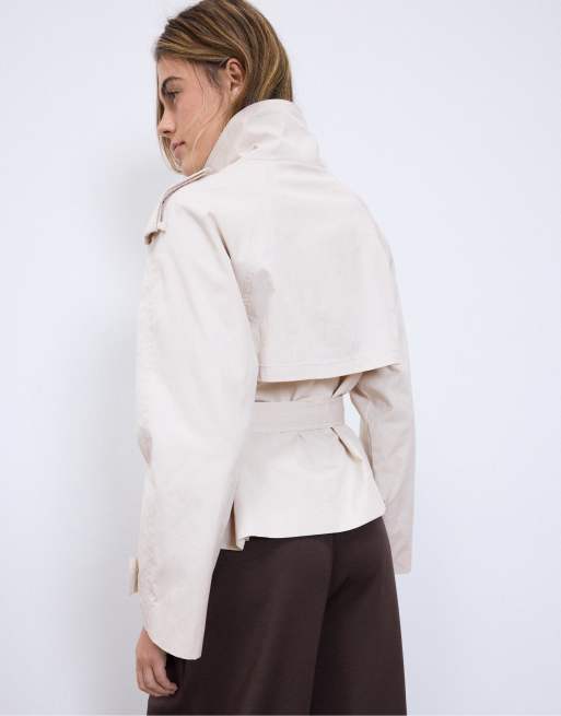 Stradivarius - Trench accollato color ghiaccio con cintura, 4 di 4