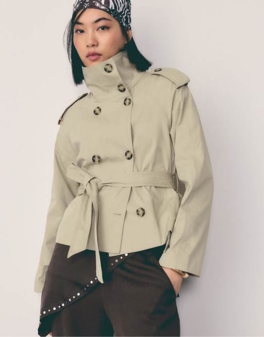 Stradivarius - Trench-coat à col montant avec ceinture - Beige, 2 de 7