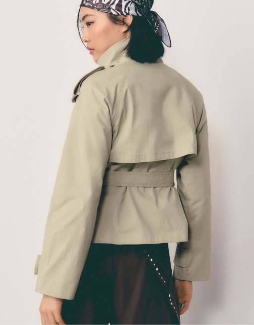 Stradivarius - Trench-coat à col montant avec ceinture - Beige, 3 de 7