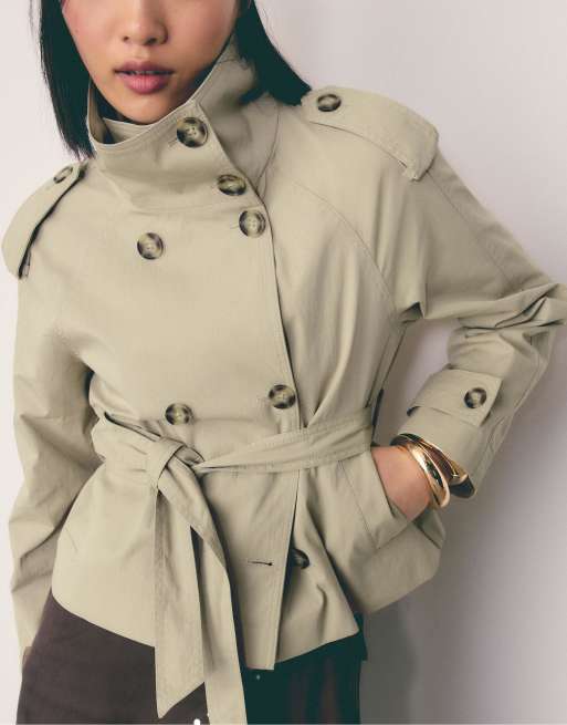 Stradivarius - Trench-coat à col montant avec ceinture - Beige, 4 de 7