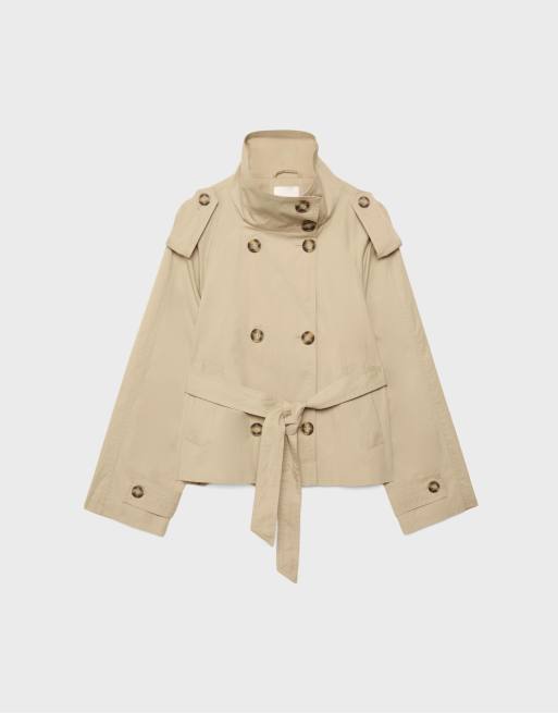 Stradivarius - Trench-coat à col montant avec ceinture - Beige, 6 de 7
