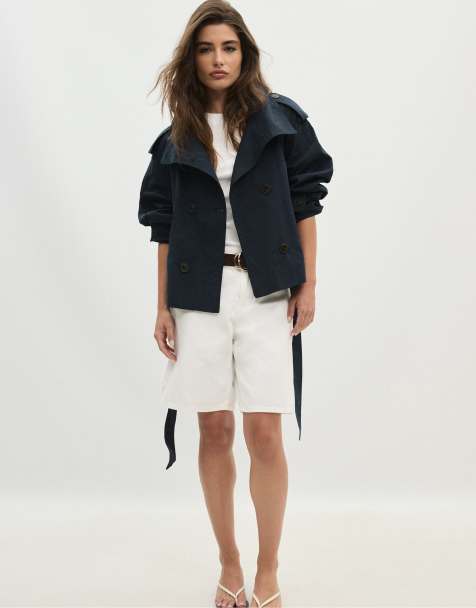 Stradivarius - Trench-coat à col montant avec ceinture - Bleu foncé - view 1
