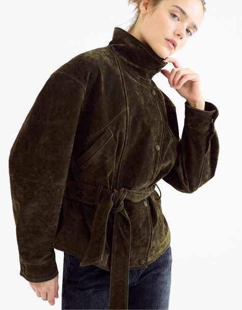 Stradivarius trench-coat à col montant avec ceinture couleur olive - view 1