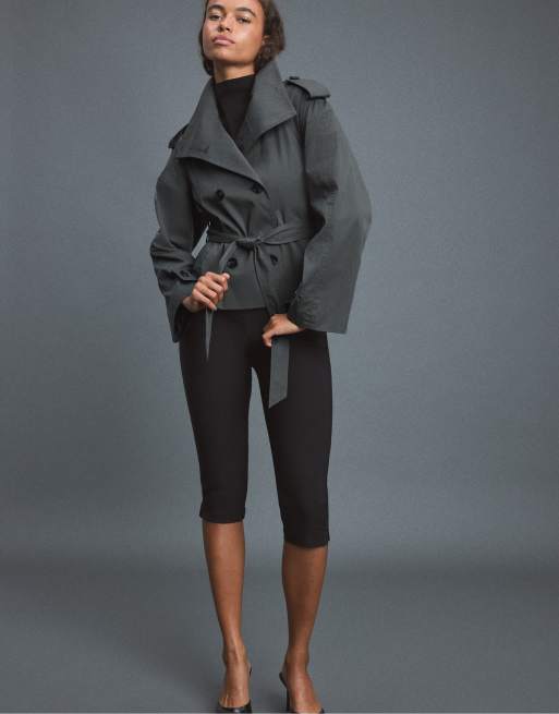 Stradivarius - Trench-coat à col montant avec ceinture - Gris foncé, 2 de 7