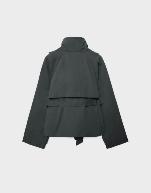 Stradivarius - Trench-coat à col montant avec ceinture - Gris foncé, 7 de 7