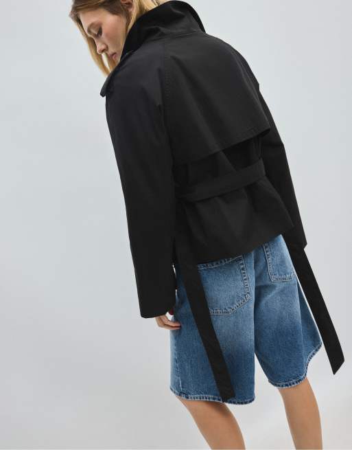 Stradivarius trench-coat à col montant avec ceinture noir, 3 de 7