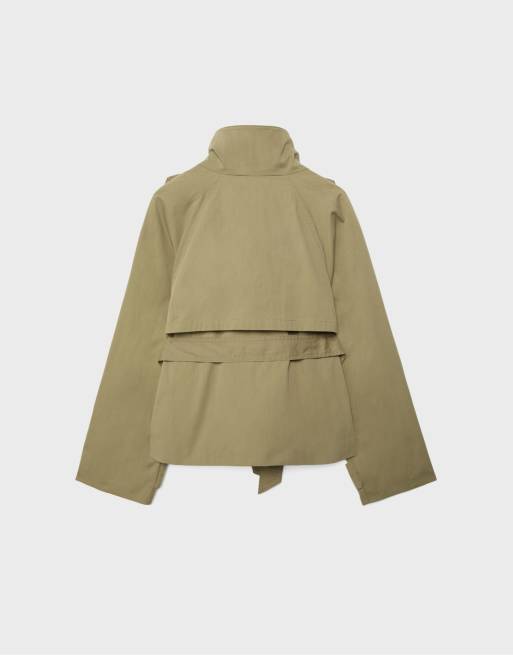 Stradivarius - Trench-coat à col montant avec ceinture - Vert olive, 7 de 7