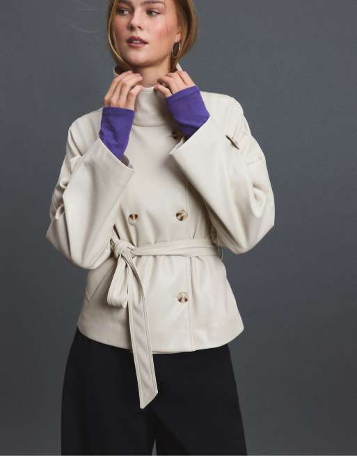 Stradivarius trench-coat à col montant en écru, 6 de 7