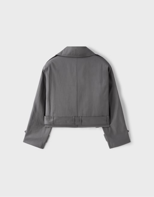Stradivarius trench-coat court à épaules rembourrées gris, 7 de 7
