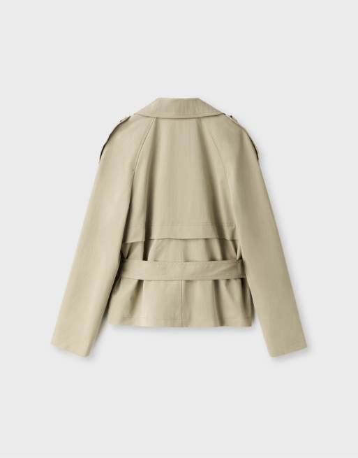 Stradivarius trench-coat court avec ceinture couleur pierre, 7 de 7