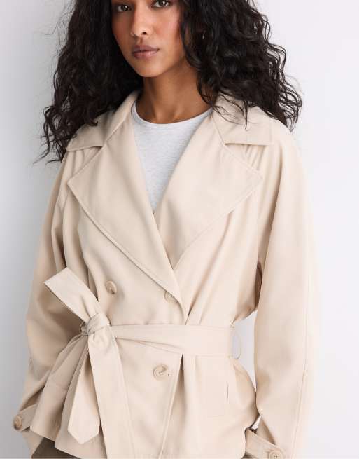Stradivarius - Trench-coat court avec ceinture - Taupe, 5 de 7